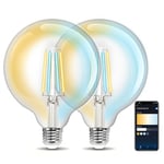 Aigostar Ampoule Connectee Alexa Vintage à Filament. E27 G125 6W Smart Bulb, 850LM, Blanc chaud Dimmable 2700K -6500K. Compatible Alexa et Google Home. Aucun HUB requis, WiFi 2,4 GHz, 2 Unités