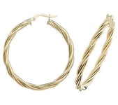 James Moore TH ER1006-30 9k Yellow Gold Hoop Twist Earrings Jewellery