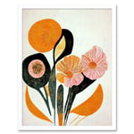 Abstract Painting Linocut Style Flowers In Autumn Pastel Pink Brown And Orange Art Print Framed Poster Wall Decor 12x16 inch