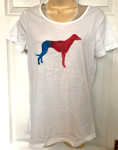 Ladies white cotton tee shirt with dog motif