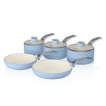 Swan SWPS5020BLN Retro 5 Piece Aluminium Pan Set with Glass Lid - Blue