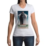 T-Shirt Femme Col V Normandie Paquebot Affiche Poster Vintage Voyage Art Deco 30's