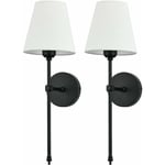 2pcs Appliques Murales Intérieur , Lampe Murale avec Abat-jour en Tissu Blanc, Luminaire Applique Métal pour salle de bain Chambre Salon Couloir,