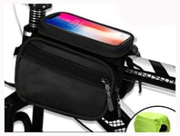 LJWLZFVT Sacoche de Cadre vélo,Sacoche Vélo Téléphone Étanche,Support Téléphone Vélo Cadre Guidon avec Housse de Pluie Imperméable Pochette Rangement Ecran Sac de vélo-PU Black 21x16.5x16cm