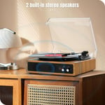 Record Player, FYDEE Vinyl Record Player with Built-in Stereo Speakers, 3-Speed