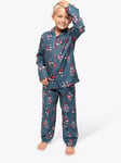 Cyberjammies Kids' Jasper Pirate Ship Print Pyjamas, Teal Blue