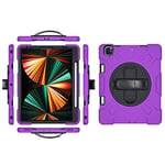 Coque Rigide et résistante aux Chocs pour iPad Pro 12.9 2018/2020/2021/2022 avec vitre rotative à 360° et étui blindé Violet