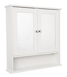 Croydex WC271122 Anderson Double Door Mirror White wooden Cabinet with Fixed Open Shelf and Hang N Lock Fitting System, 13x56x58 cm