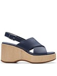 Clarks Manon Wish Leather Cross Front Wedge Sandals - Navy