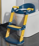 Xespis Reducteur Toilette Enfant, Adaptateur Toilette Enfant avec Marche, Réducteur Toilette avec Coussin, Hauteur Réglable et Pliable, Antidérapante, Rehausseur Toilette Enfant(Bleu, Jaune)