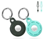 MATEPROX Silicone Protector Case compatible AirTag 2021, Anti-scratch Item Finder Protective Cover Protector Case with Carabiner Keychain(2Pack)-Mint+Midnight Green