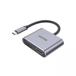 UNITEK USB-C to HDMI 2.0 &amp; VGA Adapter with MST Dual Monitor Support. 4K@60Hz UHD HDMI. Full HD VGA. Aluminium-Alloy Housing. 10cm Cable. Plug &amp; Play. Space Grey Colour.