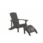 Beliani - Chaise Basse Fauteuil de Jardin Effet Bois Gris Foncé avec Accoudoirs et Repose-pied Confortable Résitant Style Rustique et Campagne