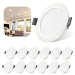 Spot LED Encastrable 5W, IP44 4000K Spot Led Extra Plat Blanc Neutre 450lm Lot de 12, Trou 68-80mm 230V 25mm Plafonnier Encastré Pour Salle de Bain Cuisine Salon Couloir