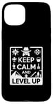 Coque pour iPhone 15 Plus Keep Calm and Level Up Gamer pour les joueurs amusants