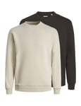 JACK & JONES Jjebradley Sweat Crew 2pk MP Maillot de survêtement, Moonbeam/Pack : w. paillis, L (Lot de 2) Homme