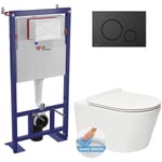 Swiss Aqua Technologies Pack WC bâti-autoportant + WC SAT sans bride fixations invisibles + Abattant softclose + Plaque noir mat