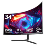 34 Inch Curved Gaming Monitor, Ultrawide 1500R PC Screen, 165Hz / 144Hz Computer Monitor Height Adjustable with FreeSync, Support HDMI, DP, Wallmount 75x75mm