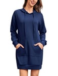 Terecey Robe Sweat Femme Long à Capuche Pull Robes avec Poche Manches Longues Casual Hoodie Hiver Bleu