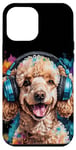 Coque pour iPhone 15 Pro Max Caniche Écouteurs Chien Coloré Drôle Animaux Motif Imprimé