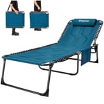 KingCamp XL Bain de Soleil en Coton épais 5 Positions Réglable Chaise Longue Inclinable Pliable avec Oreiller Rembourré Charge Max 150kg Lit de Camping Pliant pour Patio Jardin Plage Pêche 200x68x38cm