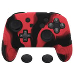 PlayVital Coque Silicone Manette pour Nintendo Switch Pro,Housse de Protection avec Capuchon Joystick pour Switch Pro,Coque Protégé Manette pour Switch Pro-Rouge & Noir(Édition Samouraï)