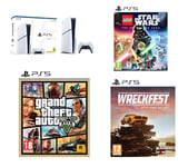 Sony PlayStation 5 (Model Group - Slim), Wreckfest, LEGO Star Wars: The Skywalker Saga & Grand Theft Auto V Bundle, White