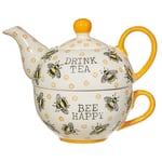 Drink Tea Bee Happy Tea for One Teapot Set Cup and Saucer Hand Finished Design