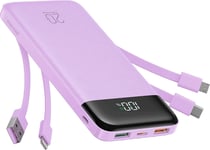 Power Bank 20000mah, Chargeur Portable À Chargement Rapide Avec Câbles Intégrés, 5 Sorties Et 4 Entrées Pour Iphone 14 13 12 11 Samsung S21 S22(Violet)