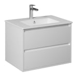 Pro Meuble salle de bain simple vasque 2 tiroirs largeur 70 cm Blanc laqué