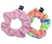 Nike Gathered Hair Ties Hairbands Scrunchies 2 Pack Ladies Pink Multi tie dye