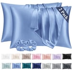 Vielit 2 Pack Satin Pillowcase for Hair and Skin,Soft as Silk Pillowcases for Hair and Skin,Easier Care than Silk Pillow Case Blue Pillowcases for 40x80cm Pillow Envelope & 2 Scrunchies