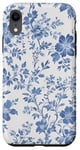 Coque pour iPhone XR Toile bleue blanche motif floral botanique français