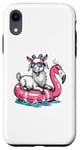 iPhone XR Funny Goat On Flamingo Floatie Summer Pool Party Vintage Case