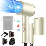 Vbrisi Seche Cheveux Pliable, 2400W Sèche-Cheveux Ionique avec Diffuseur, Professionnel Hair Dryer, 3 températures/3 vitesses, bouton chaud/froid, pour Famille Voyage Salons de Coiffure（Beige）