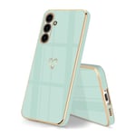 HopMore Coque pour Samsung Galaxy A54 5G Housse Silicone Etui Souple TPU Case avec Doré Coeur Amour Motif Étui Mince Fine Antichoc Mignon Dessin Protection Cover pour Samsung A54 5G, Vert Menthe