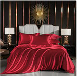 Luofanfei Parure de lit 140x200 Vin Rouge 1 Personne Adulte Unie Sets de Housse de Couette Satin 2 Pièces Ensemble Literie Uni Modern Linge de Lit avec Fermeture éclair et 1x 65x65cm Taie d'oreiller