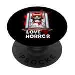 Poupée meurtrier dans une boîte en verre ! Horror est ma Valentine PopSockets PopGrip Adhésif