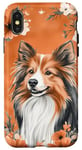 Coque pour iPhone X/XS Orange Aquarelle Floral Merle Shetland Sheepdog Art