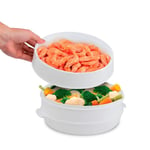 Zonfer 2 Layer Microwave Steamer with Lid Veggies Fish Seafood Egg Steam Round Microwave Oven Food Steamer26.5 X 16 Cm
