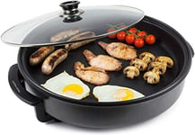 Andrew James Multi Cooker, Electric Non-Stick Frying Pan with Lid Large Skillet Multi-Function Camping Cooker for Paella Frying Breakfast Energy Efficient Adjustable Temperature Control 42cm 1500W