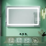 Miroir de salle de bains 100 x 60 x 3,5 cm Miroirs cosmétiques muraux Miroir avec led illumination Anti-buée avec éclairage led Avec prise rasoir