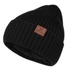 Bequemer Laden Chaud Bonnet Homme Hiver Thermique Tricot Bonnets Couleur Unie avec Doublure Polaire Cadeau Homme Femme