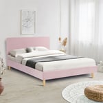 Idmarket - Lit double scandinave balta avec tête de lit et sommier 140 x 190 cm tissu rose clair effet velours