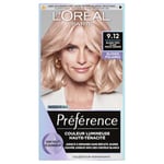 L’ORÉAL PARIS - Coloration Cheveux Permanente - Longue Durée & Lumineuse - Sans Reflets Jaunes - Couvre 100% des Cheveux Blancs - Préférence - Nuance : Sibérie 9.12, Blond très clair cendré perlé