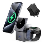 NIUYANE Wireless Charger Stand for Mag-safe, 15W Wireless Charging Station,Foldable Travel Wireless Magnetic Charging, for Apple Watch, iPhone 16/15/14/13/12 Pro/Max/Plus and AirPods Pro