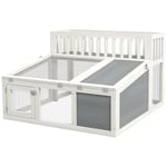 PawHut Clapier, Cage à Lapin en Bois avec étagère pour Plantes Grand Espace en Bois, Plusieurs Portes - Dim. 94L x 90l x 60H cm - Gris et Blanc