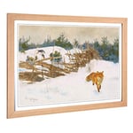 Big Box Art Framed Print of Bruno Liljefors Fox in The Snow 2 Design | Wall Art Picture | Home Decor for Kitchen, Living Room, Bedroom, Hallway, Oak, A2 / 24.5x18 Inch / 62x45cm