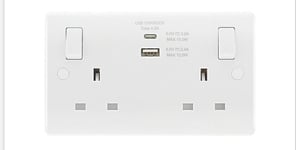 BG 822UAC White Double 2-Gang 13A Power Socket USB Charging Outlet Type A & C