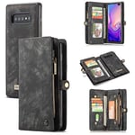 Samsung Galaxy S10 Plus Case, CaseMe Flip Leather Wallet Case with Magnetic Closure, 11 Card slots, Photo Frame and Large Capacity Zipper Wallet Cover for Samsung Galaxy S10 Plus (S10, Black)